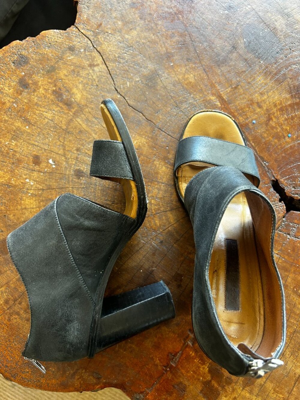 Modern Vintage Black Leather Open Toe Sandals Handmade 8M